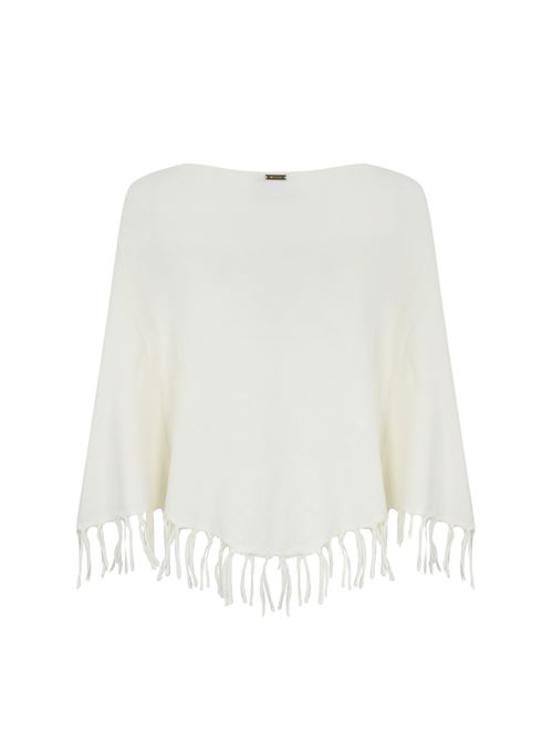 Poncho con frange in misto viscosa bianco NO SECRETS | 243NS227LATTE